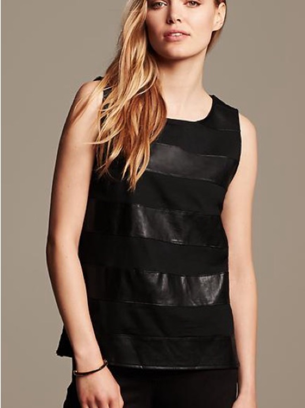 Faux Leather Stripe Ponte Shell Top - Picture 3 of 16